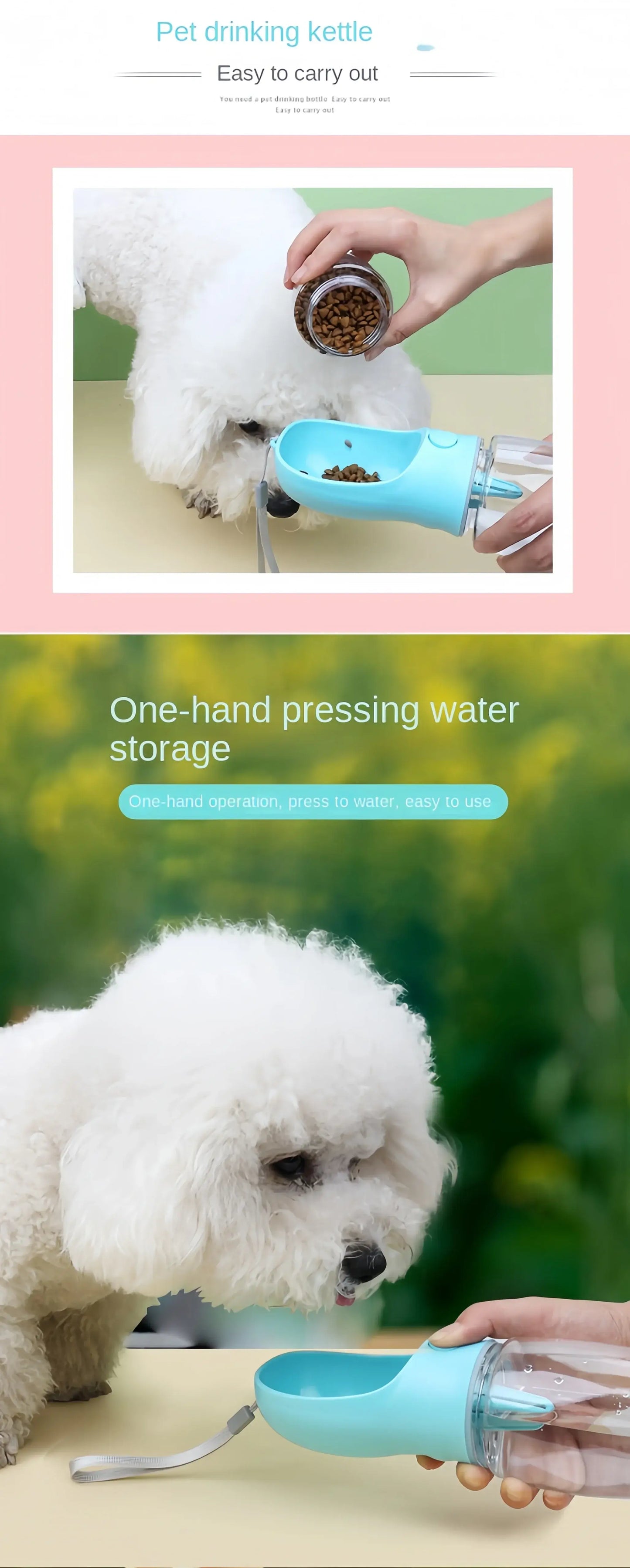 Portable Dog & Cat Water Bottle with Food Storage, Outdoor Travel Feeder Bowl