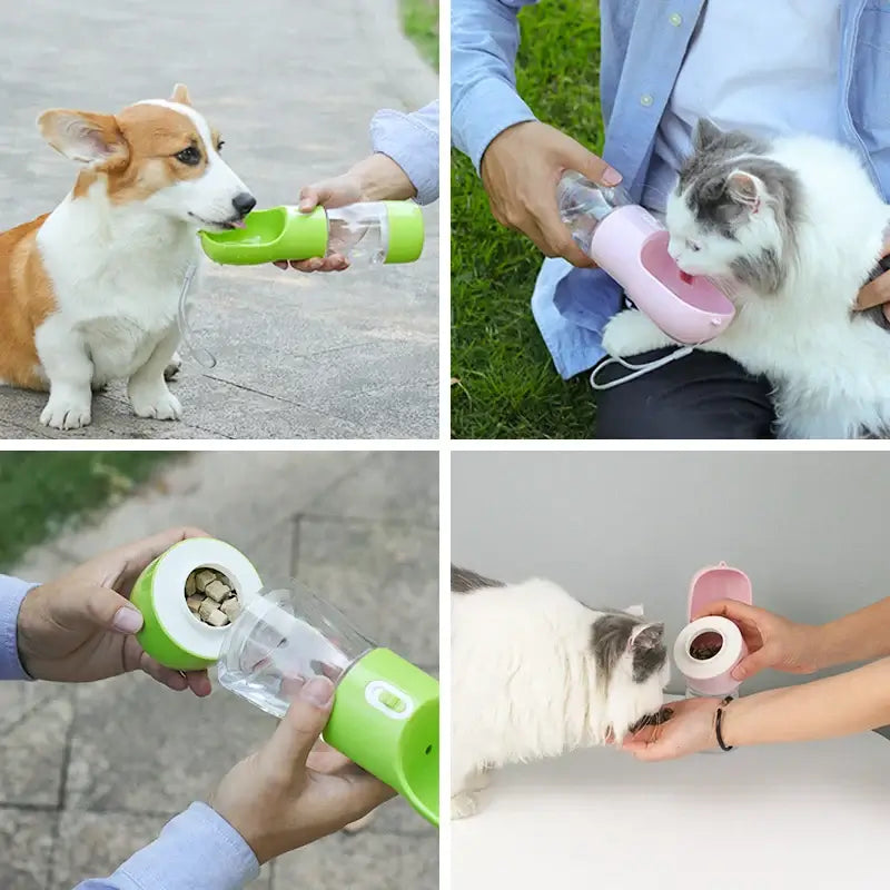2-in-1 Portable Pet Water Bottle with Food Dispenser