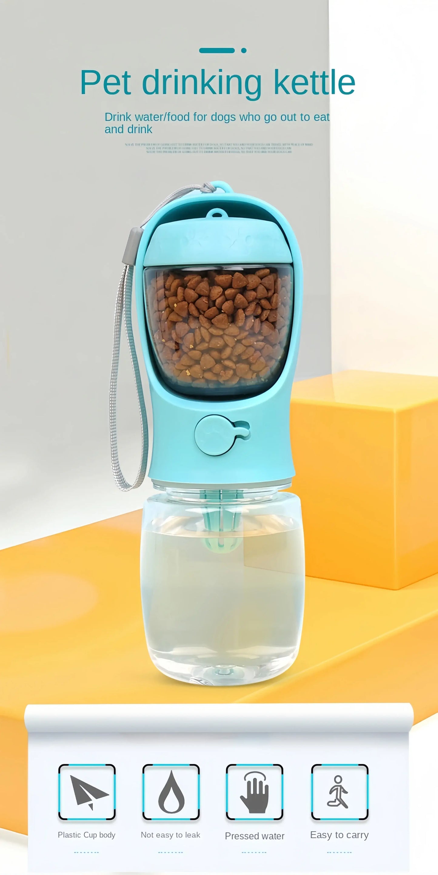 Portable Dog & Cat Water Bottle with Food Storage, Outdoor Travel Feeder Bowl
