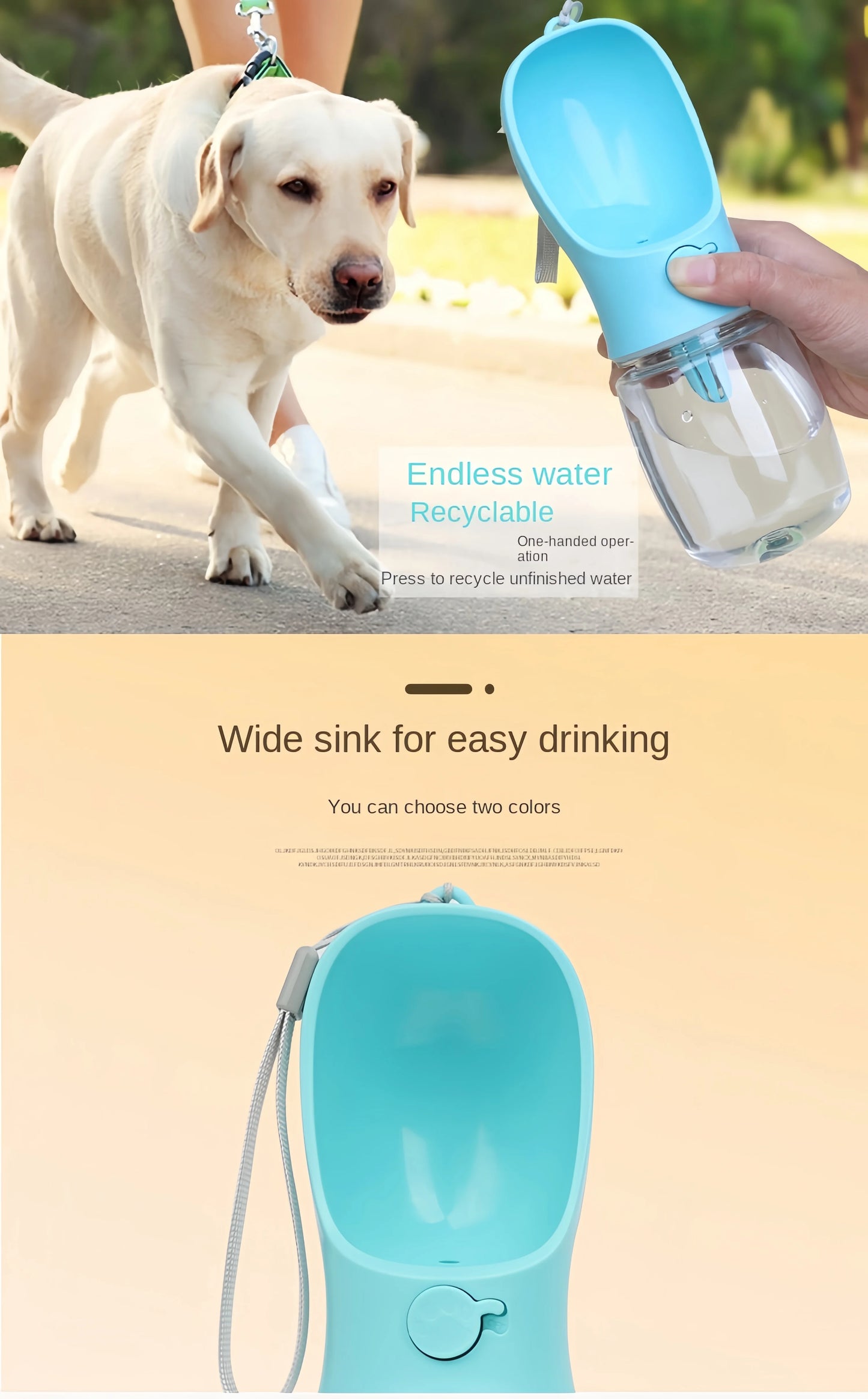 Portable Dog & Cat Water Bottle with Food Storage, Outdoor Travel Feeder Bowl