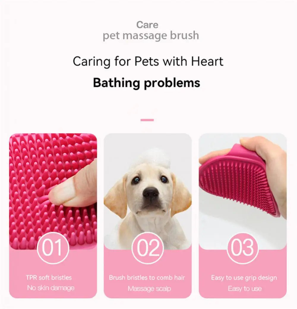 Soft Rubber Dog & Cat Brush, Silicone Massage Comb for Grooming & Cleaning