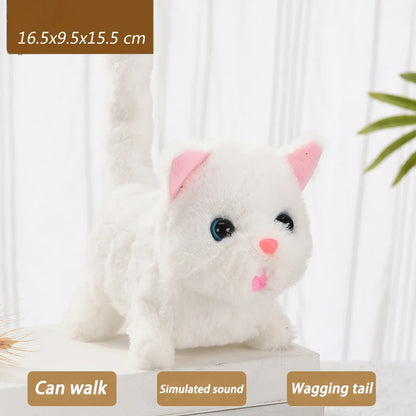 Electric Walking Kitty Plush Toy, Meowing & Nodding Cat for Kids