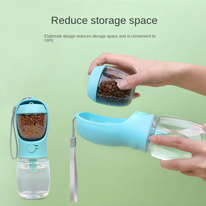 Portable Dog & Cat Water Bottle with Food Storage, Outdoor Travel Feeder Bowl