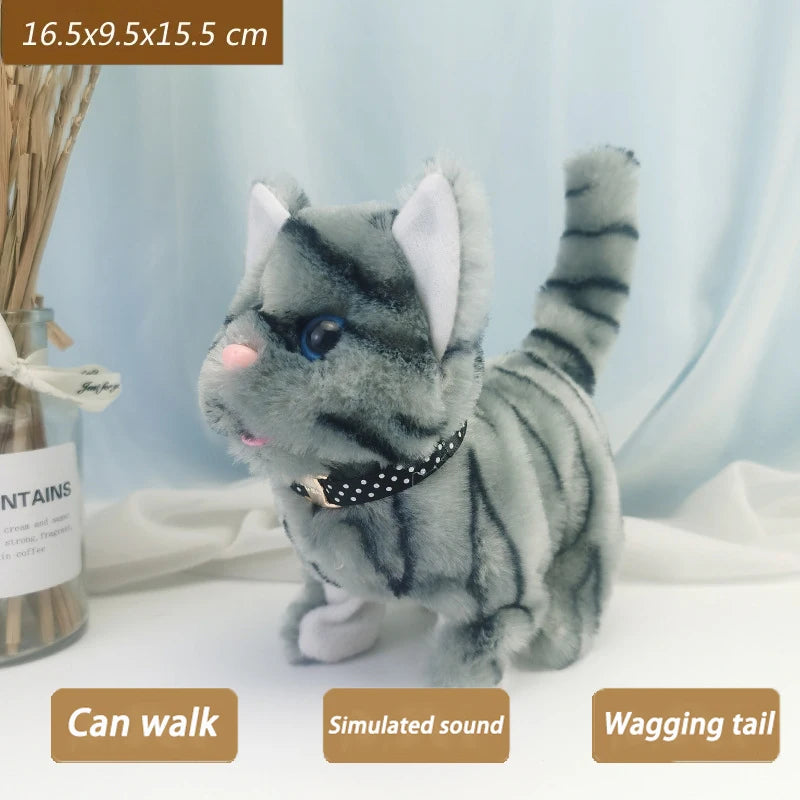 Electric Walking Kitty Plush Toy, Meowing & Nodding Cat for Kids