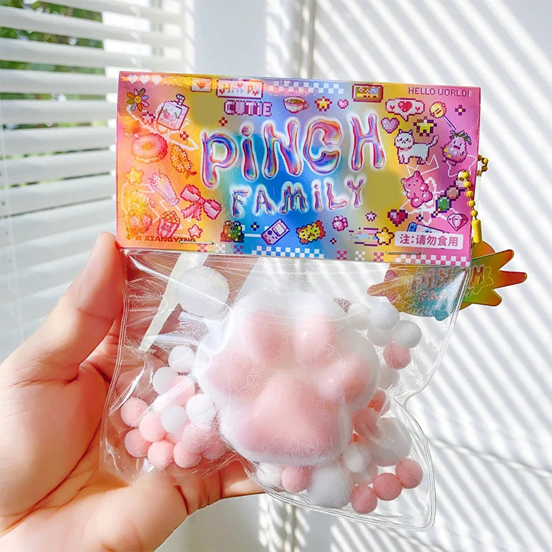 TPR Cat's Paw Stress Toy, Squishy Pink Kawaii Plush Paw