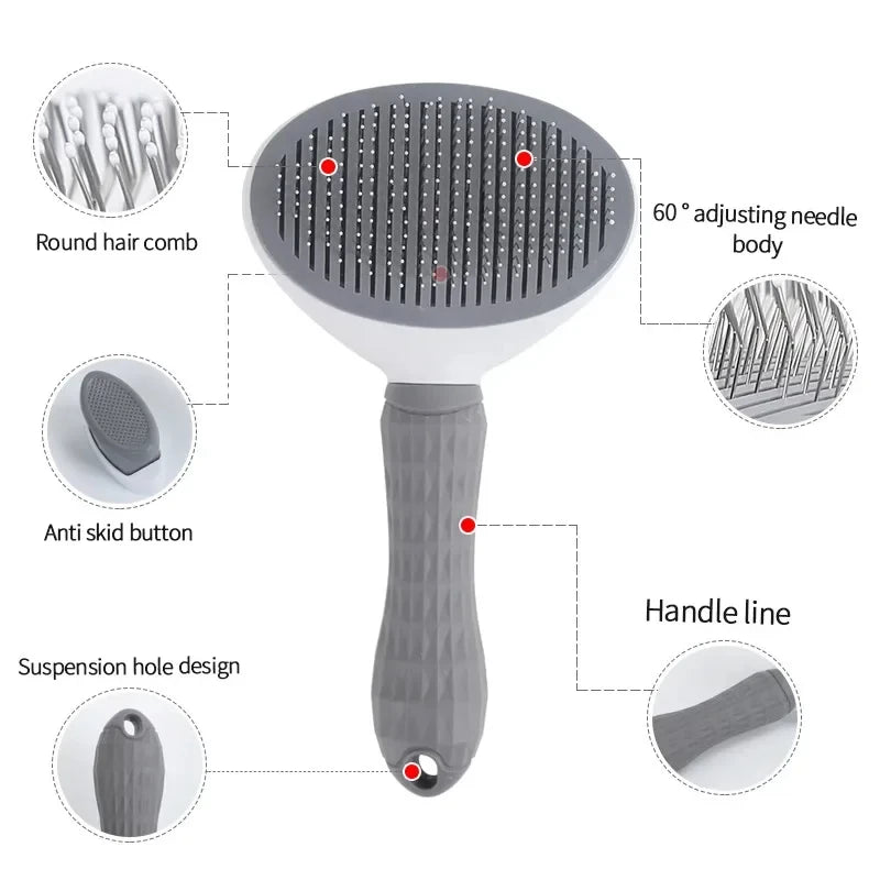 Pet Hair Brush & Dog Comb, Stainless Steel Grooming Tool for Cats & Dogs