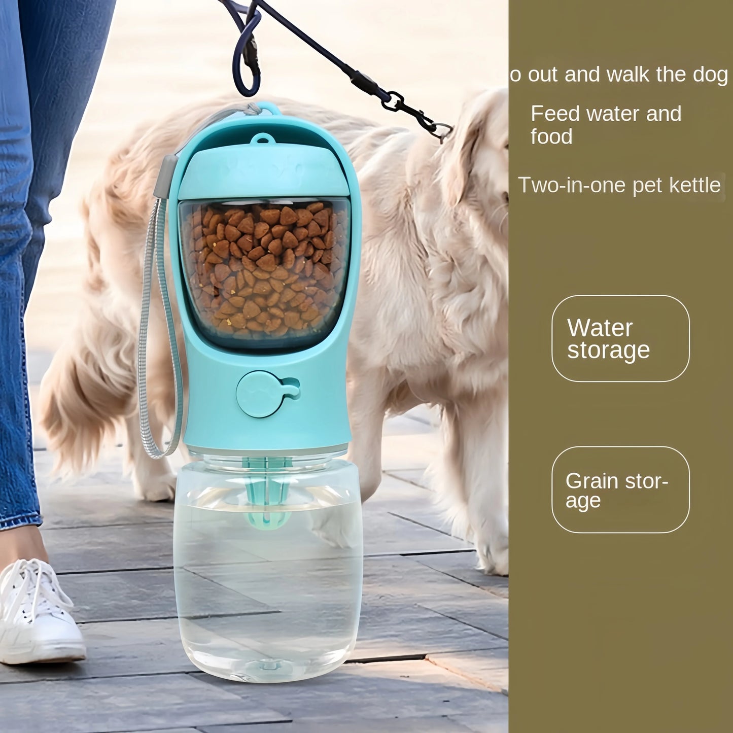 Portable Dog & Cat Water Bottle with Food Storage, Outdoor Travel Feeder Bowl